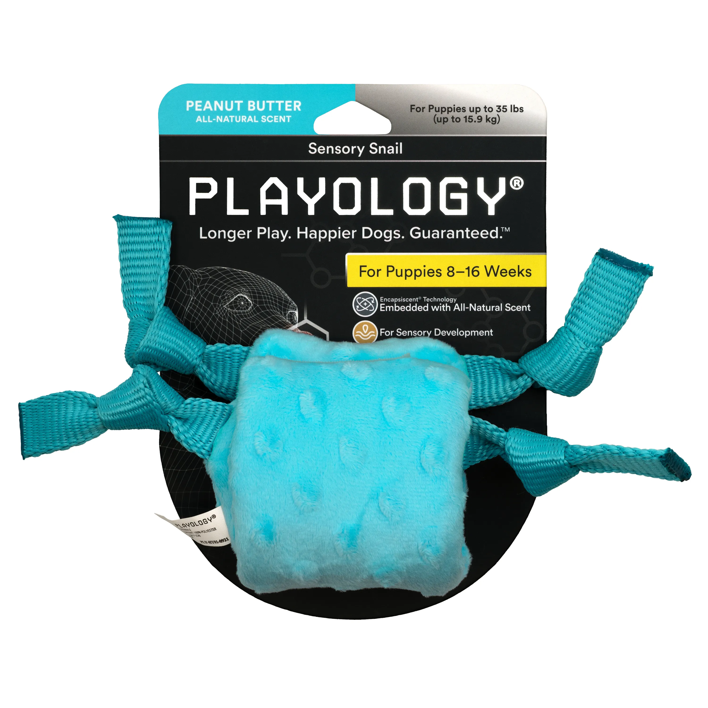 Playology сенсорная плюшевая улитка PUPPY SENSORY SNAIL для щенков мелких и средних пород 8-16 недель с ароматом арахиса, цвет голубой