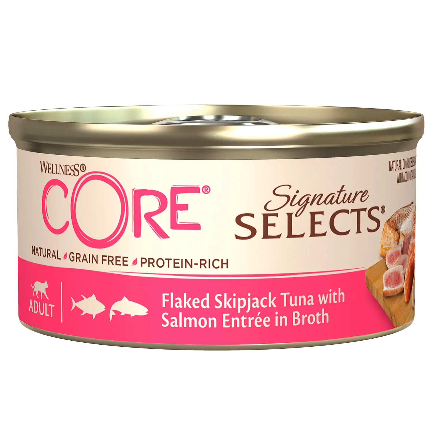 Влажный корм CORE SIGNATURE SELECTS для кошек, из тунца с лососем в виде кусочков в бульоне, консервы 79 г