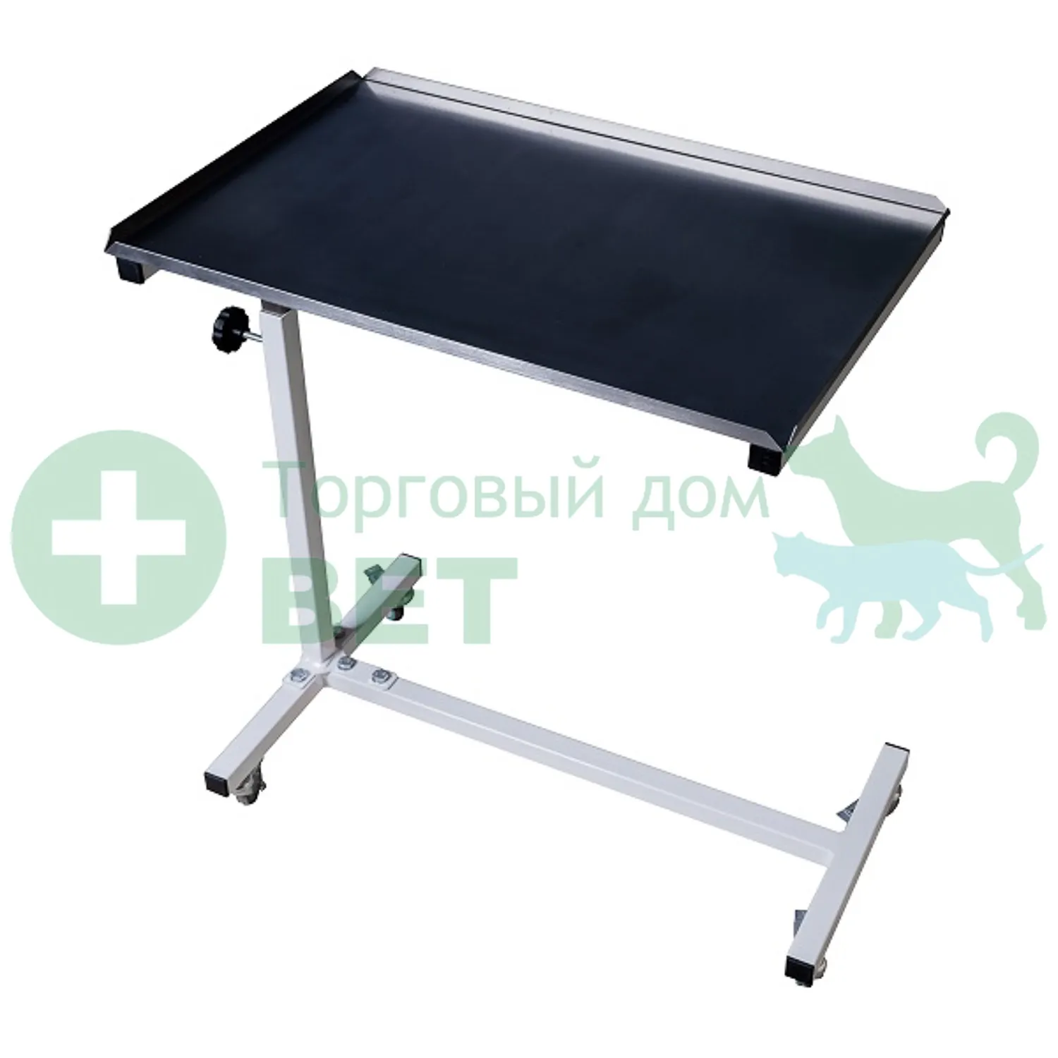 ТД ВЕТ  Ветеринарный стол для инструментов Vetbot-92 по типу "Гусь", 785х440х(783-1183h) (каркас белый, столешница окраш. сталь)