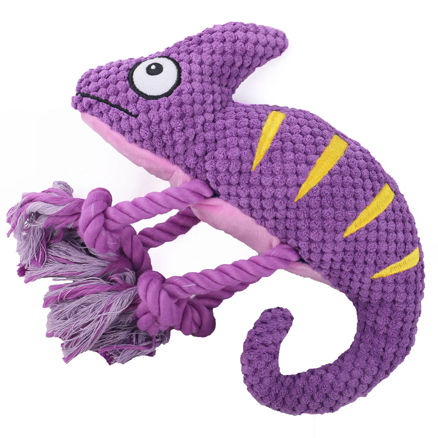 Игрушка Mr.Kranch для собак "Хамелеон" плюшевая с канатиками и пищалкой 26 см фиолетовая