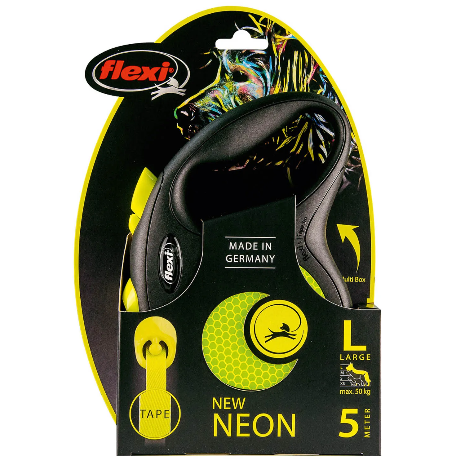 flexi рулетка Neon New L (до 50 кг) лента 5 м, светоотражающая, желтый неон